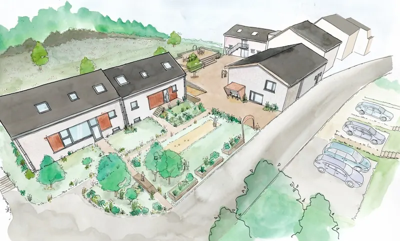 Vue aquarelle de la cour intérieure du projet